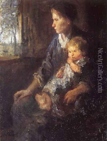 On Mothers Lap Oil Painting - Jozef Israels