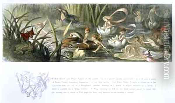 Water Lilies and Water Fairies Oil Painting - Richard Doyle