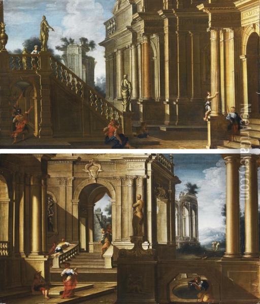 Prospettiva Architettonica Con Figure Oil Painting - Pietro Francesco Garola