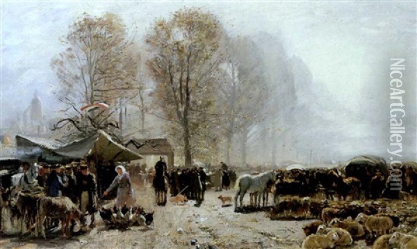 Viehmarkt In Hessen Oil Painting - Hugo Muehlig