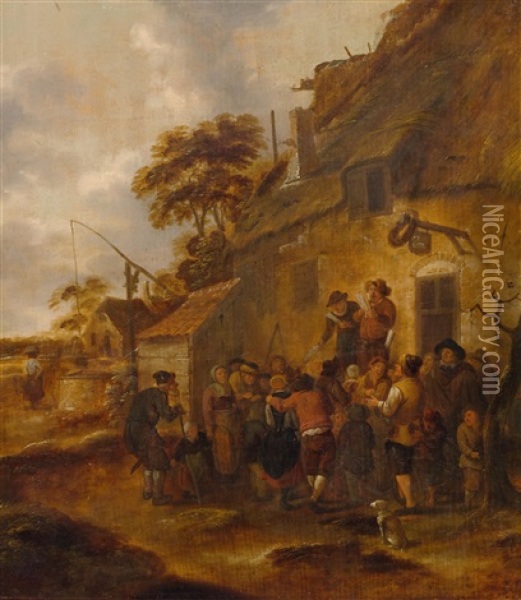 A Merry Company Before Tavern Oil Painting - Nicolaes Molenaer