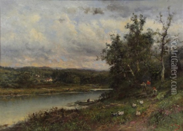 Children By The Lake Oil Painting - James Crawford Thom