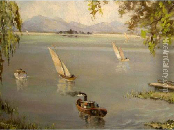 Regata Sul Lago Di Chiem, Germania Oil Painting - Josef Konrad Buchner
