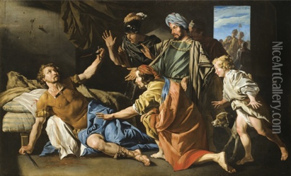 La Mort De Brutus Oil Painting - Mathaeus Stomer the Elder
