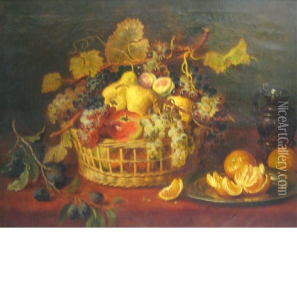 Still Life Of Fruit In A Basket Oil Painting - Ludwig Adam Kunz