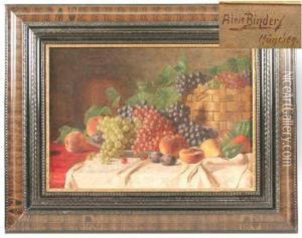 Fruchtestilleben Mit Roten Und Weisen Weintrauben,pfirsichen, Pflaumen Sowie Paprika Oil Painting - Alois Binder