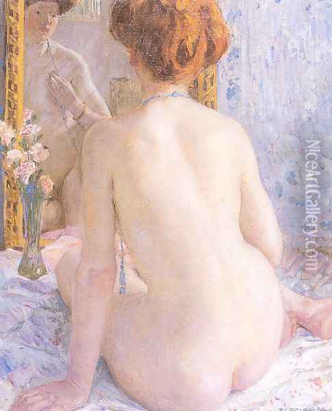 Reflections (Marcelle) Oil Painting - Frederick Carl Frieseke