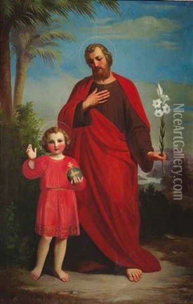 Christus Und Der Heilige Joseph Auf Einer Anhohe Oberhalb Einer Fluslandschaft Stehend Oil Painting - Heinrich Kaiser