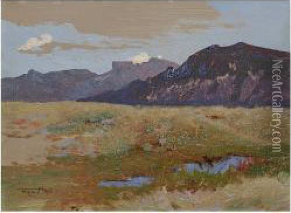 An Extensive Landscape, With Mountains In The Distance Oil Painting - Frederick Hall