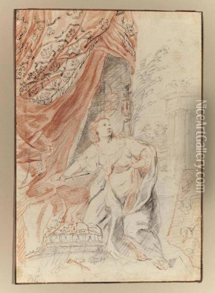 The Death Of Lucretia Oil Painting - Caspar Netscher