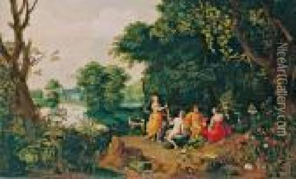 Waldlandschaft Mit Bacchus Und Drei Gottinnen Oil Painting - Jan The Elder Brueghel