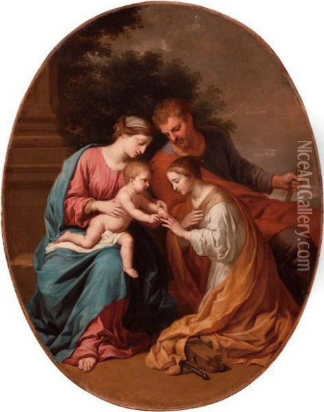 Sacra Famiglia E Sposalizio Mistico Di Santa Caterina Oil Painting - Ettore Romano