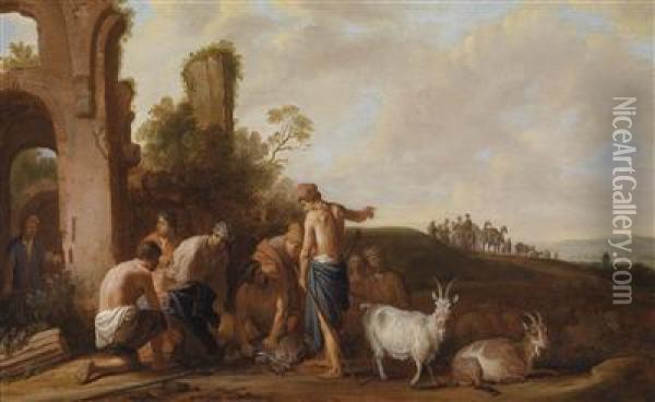 Joseph Sold By His Brothers Oil Painting - Claes Cornelisz Moeyaert