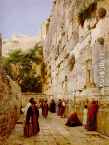Praying At The Western Wall, Jerusalem Oil Painting - Gustav Bauernfeind