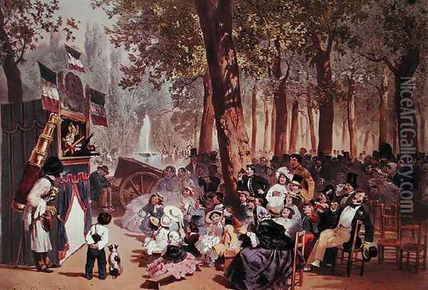 The Guignol Theatre on the Champs Elysees Oil Painting - Eugene Charles Francois Guerard