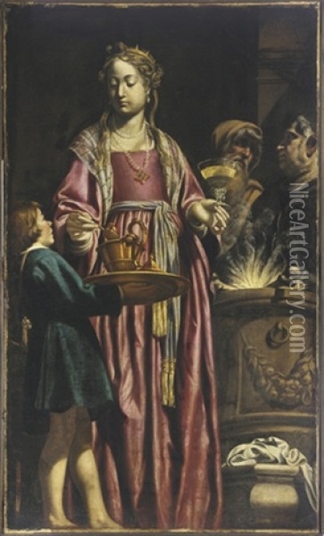 Artemisia Drinking The Ashes Of Her Husband Mausolus In Wine Oil Painting - Filippo Tarchiani