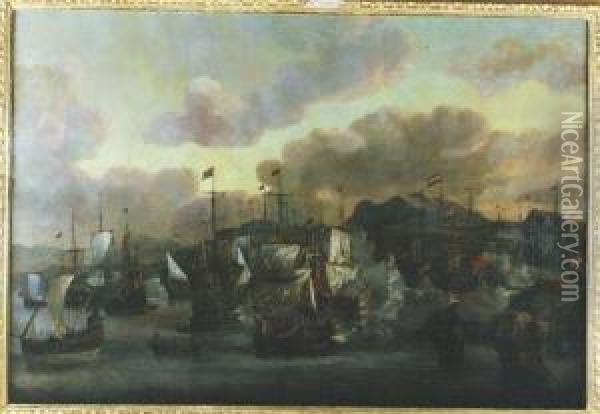Naval Engagement Off Martinique, West Indies Oil Painting - Andries Van Eertvelt