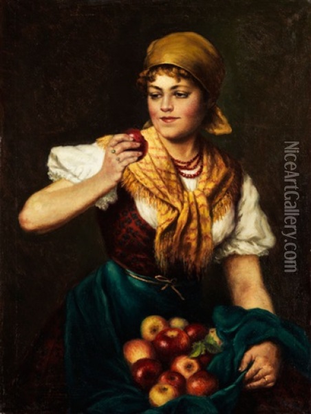 Der Rote Apfel Oil Painting - Eugen von Blaas