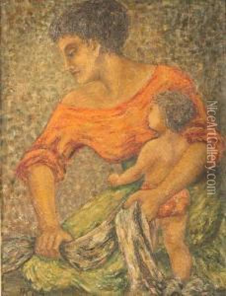 Mutter Mit Kind Oil Painting - Monogrammist: A. D. K