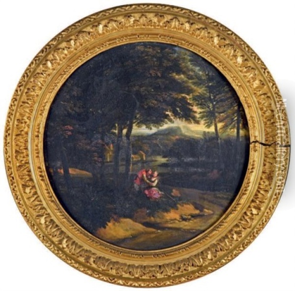 Couple Galant Dans Un Paysage (pair) Oil Painting - Francisque Millet