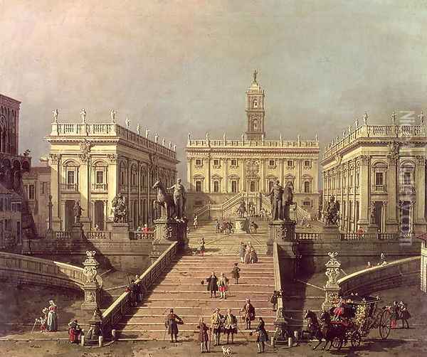 View of Piazza del Campidoglio and Cordonata, Rome Oil Painting - (Giovanni Antonio Canal) Canaletto