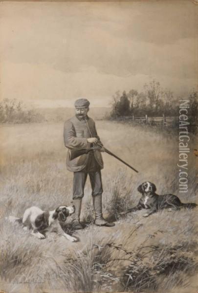 Hunter With Setters Oil Painting - Hermann Gustave Simon