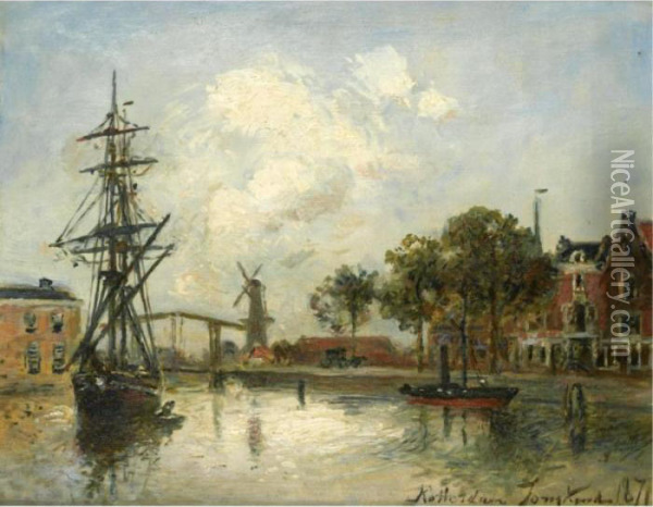 Entree De Port, Rotterdam Oil Painting - Johan Barthold Jongkind