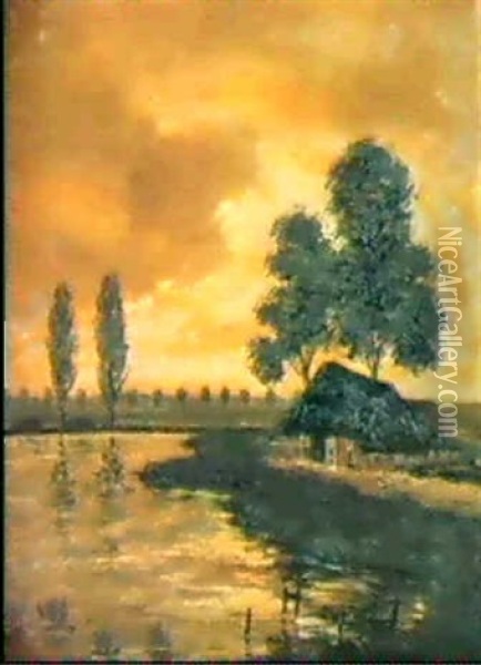 Bauernhaus An Einem Teich Oil Painting - Wilhelm Mosblech the Elder
