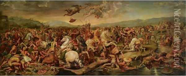 The Battle Of The Milvian Bridge Oil Painting - Raphael (Raffaello Sanzio of Urbino)