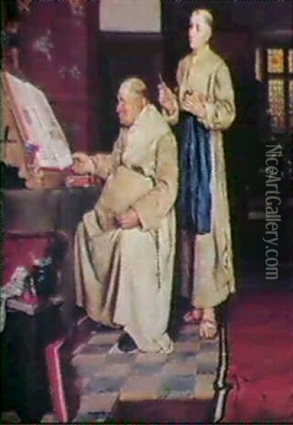 Klosterinterior Med Munkar Oil Painting - Karl Reinhold Callmander
