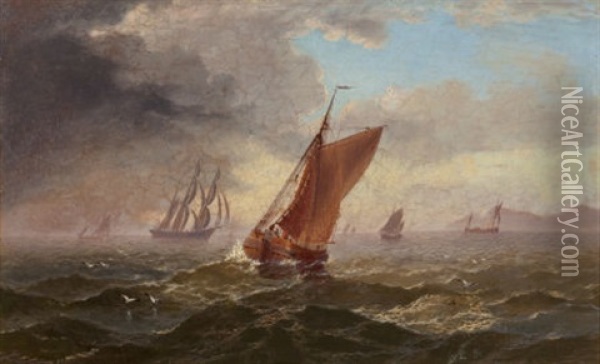 Sailing In A Stiff Breeze, 1883 Oil Painting - Abraham Hulk the Elder