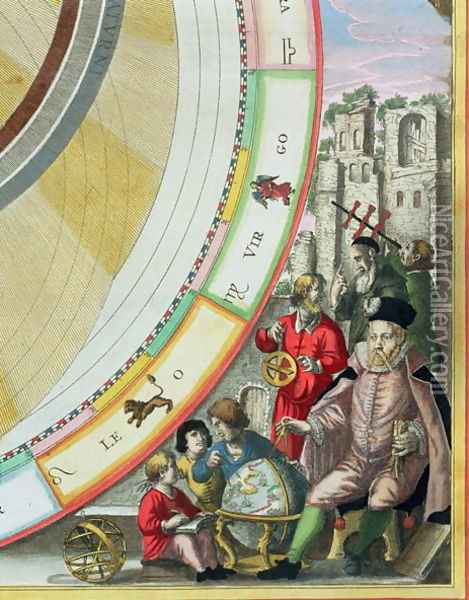 Tycho Brahe (1546-1601), detail from a map showing his system of planetary orbits, from 'The Celestial Atlas, or The Harmony of the Universe' Oil Painting - Andreas Cellarius