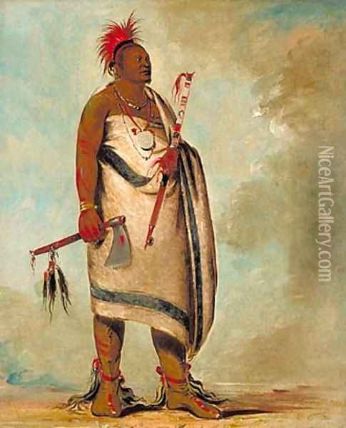 Shonka Sabe (Black Dog). Chief of the Hunkah division of the Osage tribe Oil Painting - George Catlin