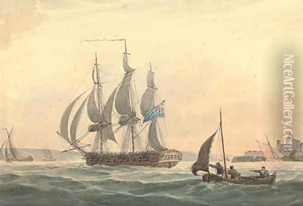 Royal Navy making sail out of Plymouth and passing the Citadel Oil Painting - William Heath