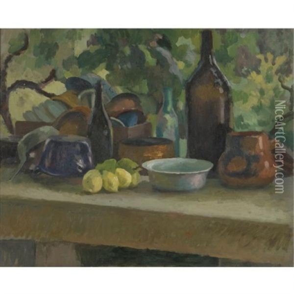 Still Life With Lemons And Casserole Oil Painting - Roger Fry
