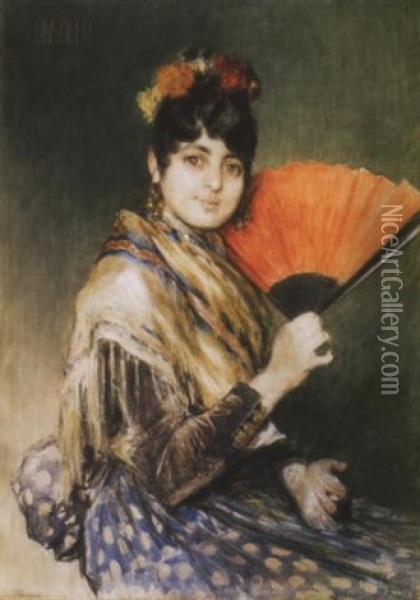 Consuelo Carmen Szerepeben (consuelo In The Role Of Carmen) Oil Painting - Theodor Josef Ethofer