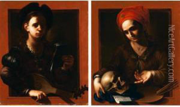 Allegoria Della Pittura; Allegoria Della Musica Oil Painting - Pietro Paolini