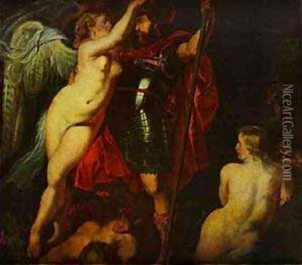 The Champion Of Virtue (Mars) Crowned By The Goddess Of Victory 1615-1616 Oil Painting - Peter Paul Rubens