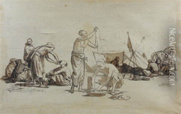 Esquisse Pour Une Scene De Campement Arabe (study) Oil Painting - Isidore Alexandre Augustin Pils