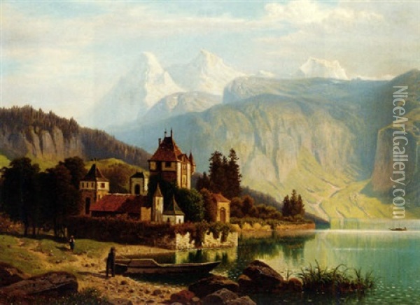 A Chateau In The Foothills Of The Alps Oil Painting - Theodor (Wilhelm T.) Nocken