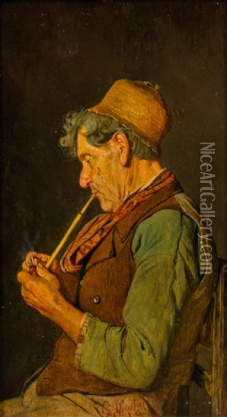 The Pipe Lighter, 1879 Oil Painting - Giuseppe Costantini