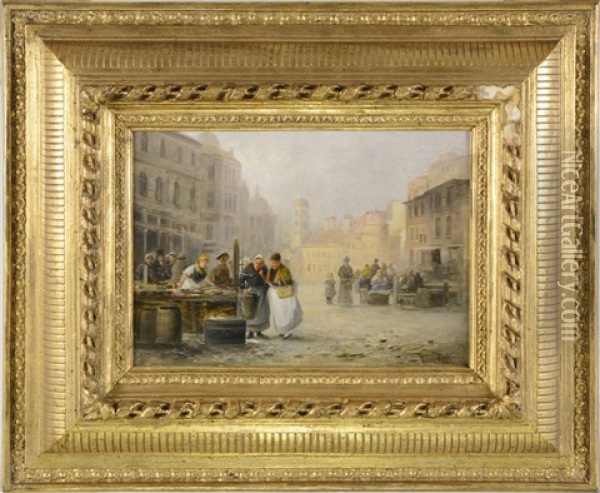 Town Market Oil Painting - Emil Barbarini