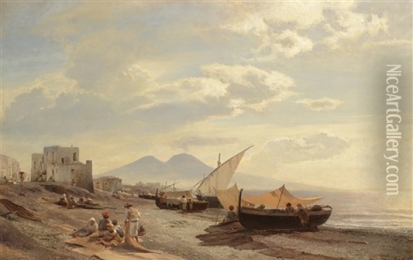 Vue De Naples Oil Painting - Oswald Achenbach