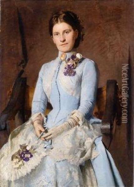 Bildnis Einer Dame Im Blauen Kleid Mit Veilchen Oil Painting - Franz Hohenberger