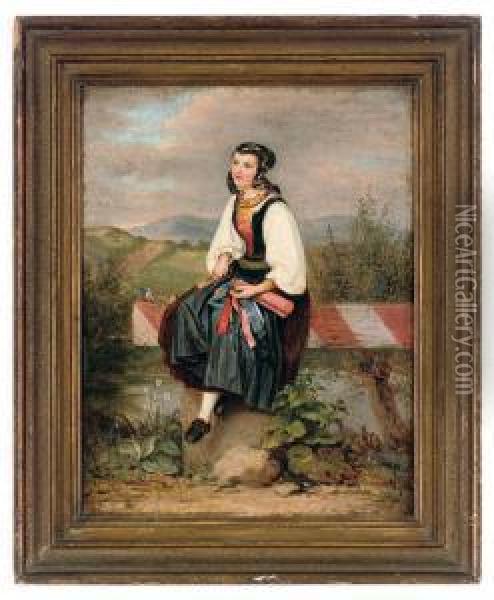A Hessian Farmer Woman On Her Way To The Yearly Fair Oil Painting - August von der Embde