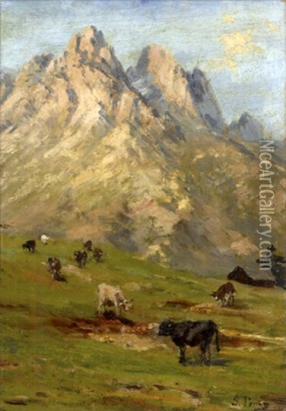 Cime Del Monte Cristallo - Valle D'ampezzo Oil Painting - Silvio Poma