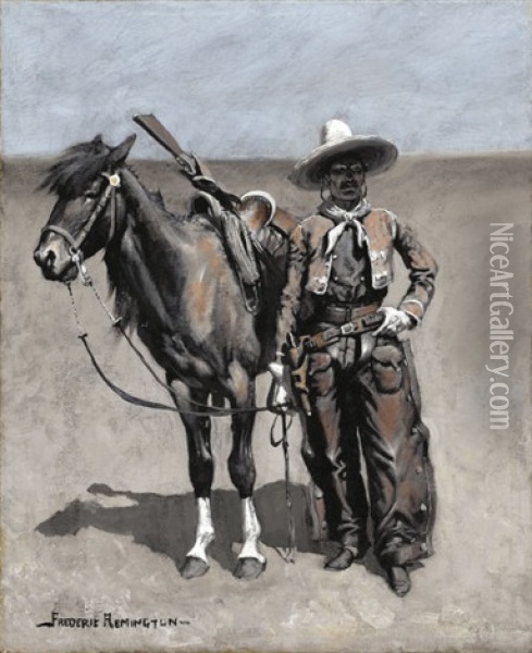 A Mexican Buccaroo - In Texas Oil Painting - Frederic Remington