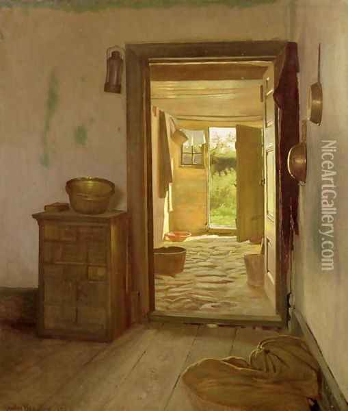 Farmhouse Interior with an Open Door Oil Painting - Gustav Vermehren