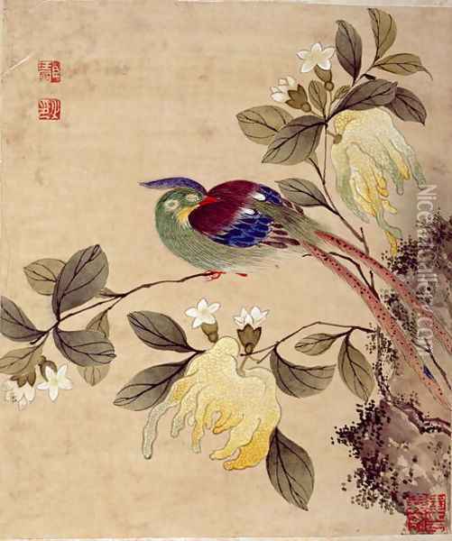 One of series of paintings of birds and fruit, late 19th century Oil Painting - Guoche Wang
