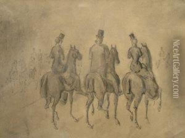 Three Elegant Riders Oil Painting - Constantin Guys